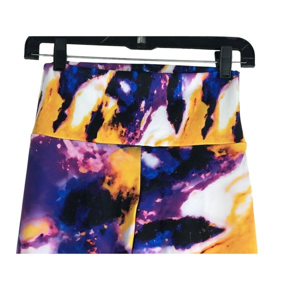 Agstract Apparel Cropped Leggings Size Small Purple Yellow Tie Dye Stretch USA - Picture 3 of 10
